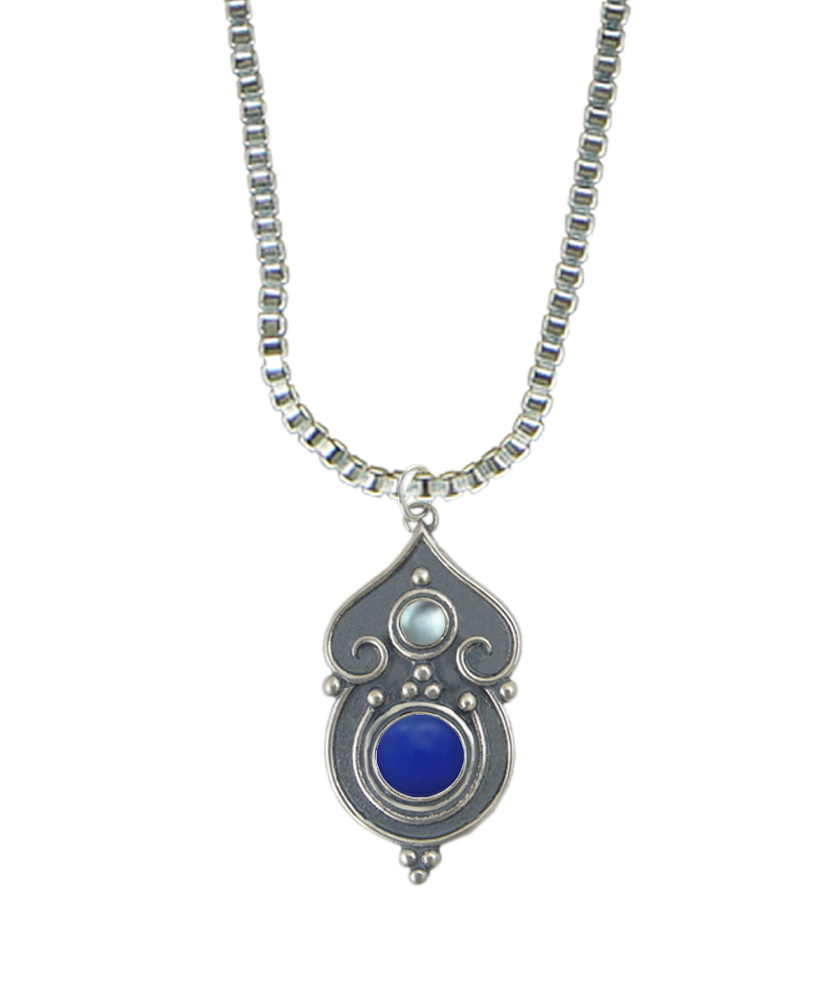 Sterling Silver Necklace Blue Onyx And Blue Topaz